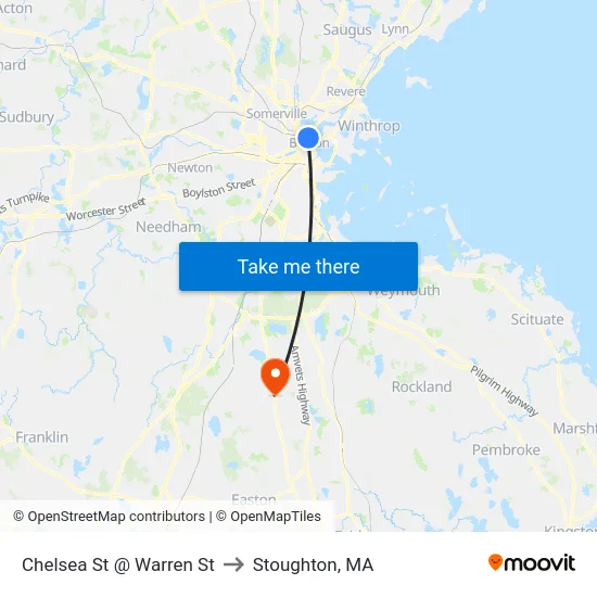 Chelsea St @ Warren St to Stoughton, MA map