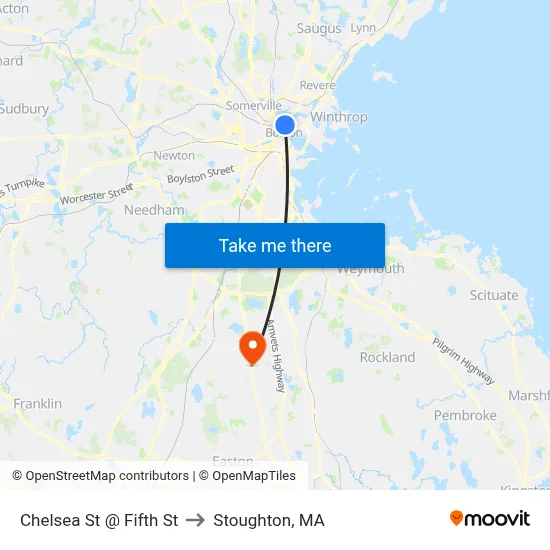 Chelsea St @ Fifth St to Stoughton, MA map