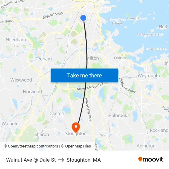 Walnut Ave @ Dale St to Stoughton, MA map