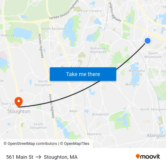 561 Main St to Stoughton, MA map