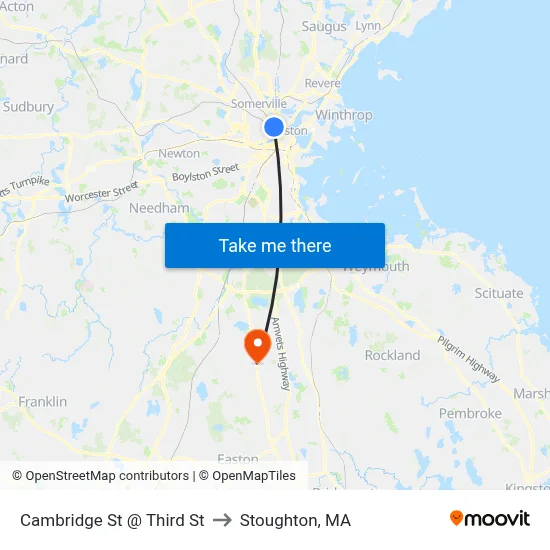 Cambridge St @ Third St to Stoughton, MA map