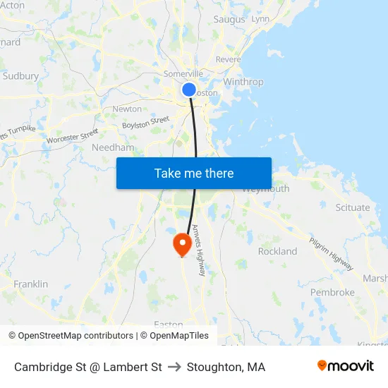 Cambridge St @ Lambert St to Stoughton, MA map