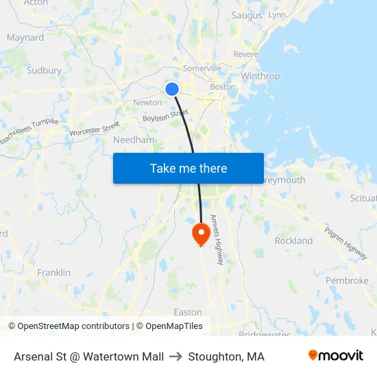 Arsenal St @ Watertown Mall to Stoughton, MA map