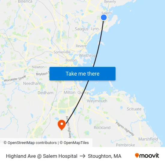 Highland Ave @ Salem Hospital to Stoughton, MA map