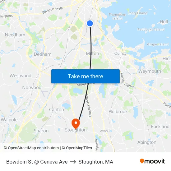 Bowdoin St @ Geneva Ave to Stoughton, MA map
