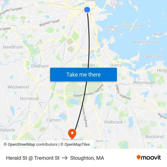 Herald St @ Tremont St to Stoughton, MA map