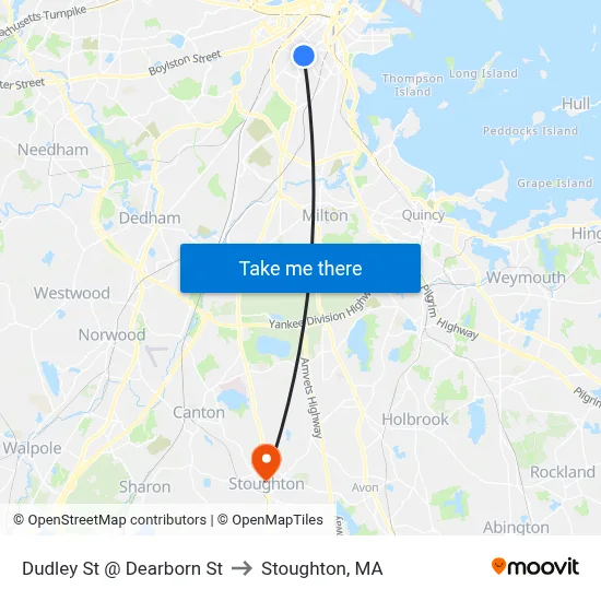 Dudley St @ Dearborn St to Stoughton, MA map