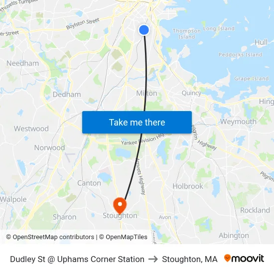 Dudley St @ Uphams Corner Station to Stoughton, MA map