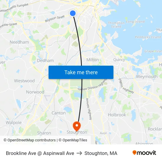 Brookline Ave @ Aspinwall Ave to Stoughton, MA map