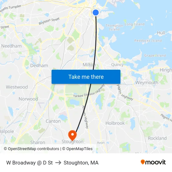W Broadway @ D St to Stoughton, MA map