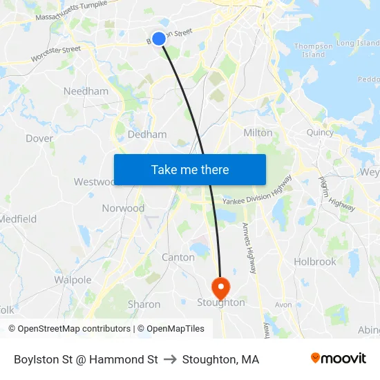 Boylston St @ Hammond St to Stoughton, MA map