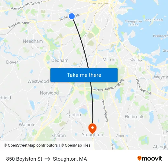 850 Boylston St to Stoughton, MA map