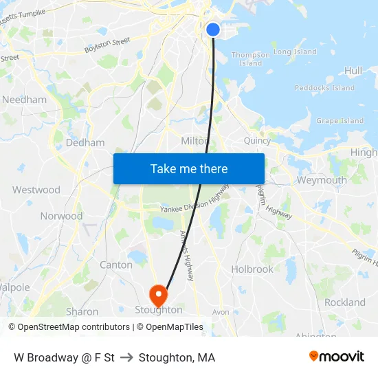 W Broadway @ F St to Stoughton, MA map