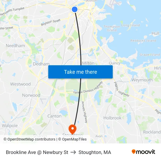 Brookline Ave @ Newbury St to Stoughton, MA map