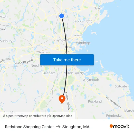 Redstone Shopping Center to Stoughton, MA map