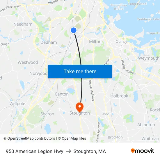 950 American Legion Hwy to Stoughton, MA map