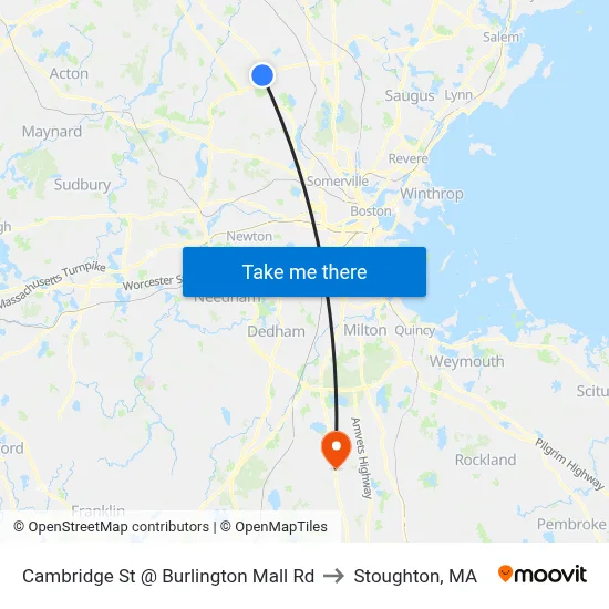 Cambridge St @ Burlington Mall Rd to Stoughton, MA map