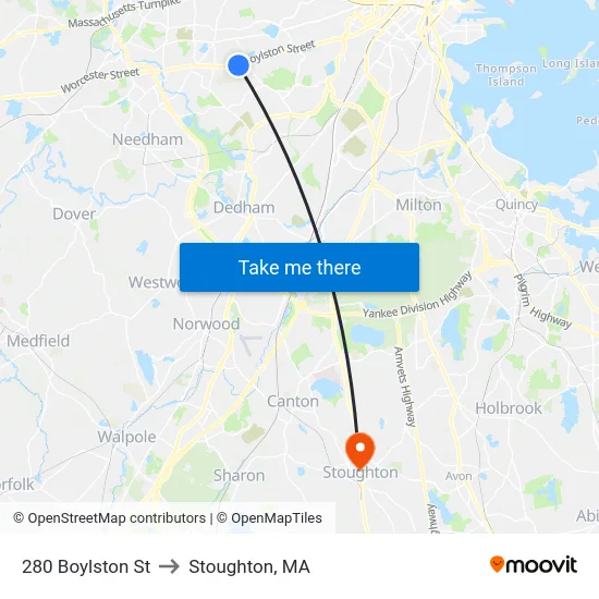 280 Boylston St to Stoughton, MA map