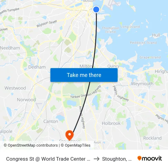 Congress St @ World Trade Center Sta to Stoughton, MA map