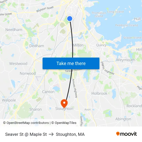 Seaver St @ Maple St to Stoughton, MA map