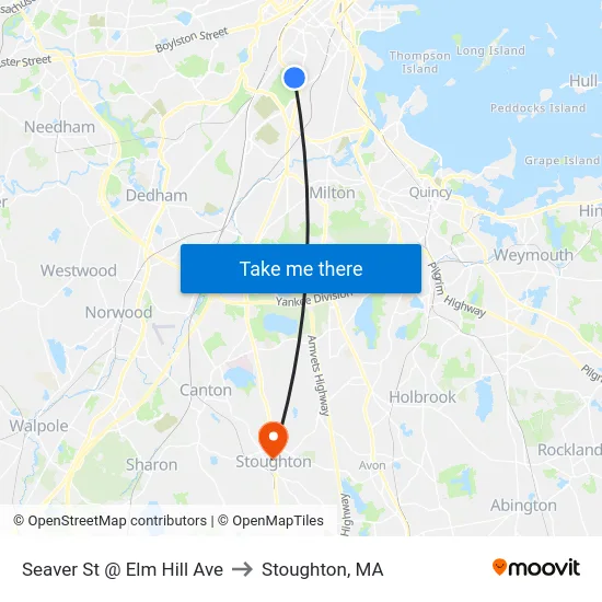 Seaver St @ Elm Hill Ave to Stoughton, MA map