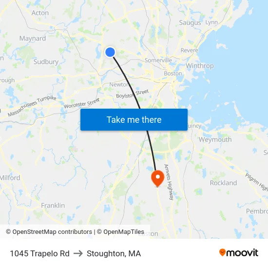 1045 Trapelo Rd to Stoughton, MA map