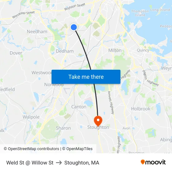 Weld St @ Willow St to Stoughton, MA map