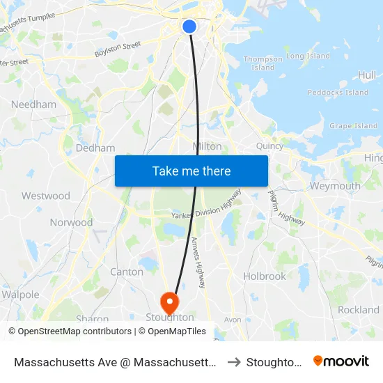 Massachusetts Ave @ Massachusetts Ave Station to Stoughton, MA map
