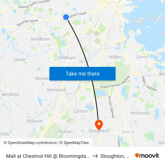 Mall at Chestnut Hill @ Bloomingdale's to Stoughton, MA map