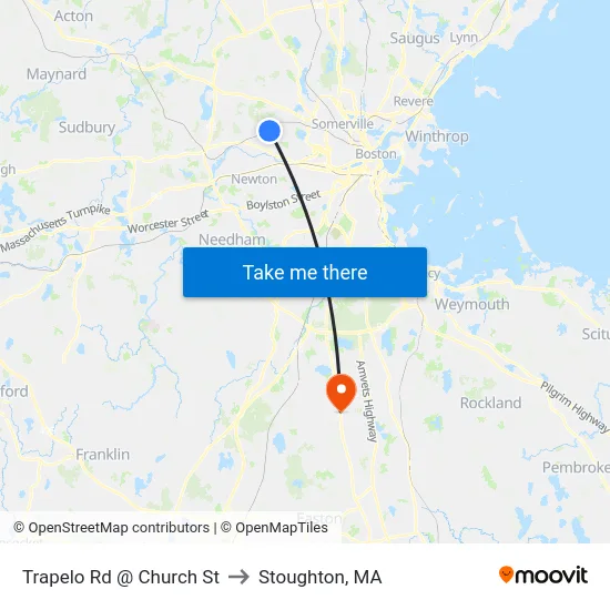 Trapelo Rd @ Church St to Stoughton, MA map