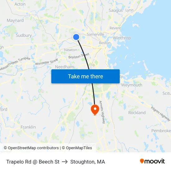 Trapelo Rd @ Beech St to Stoughton, MA map