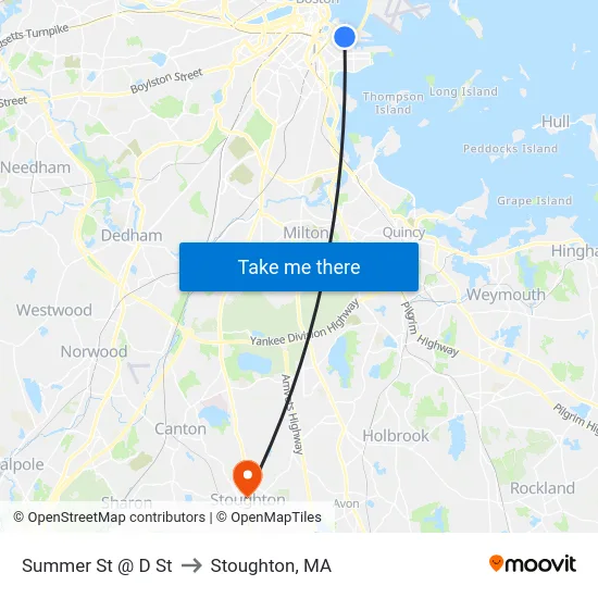 Summer St @ D St to Stoughton, MA map