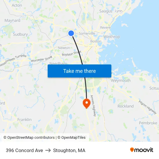 396 Concord Ave to Stoughton, MA map