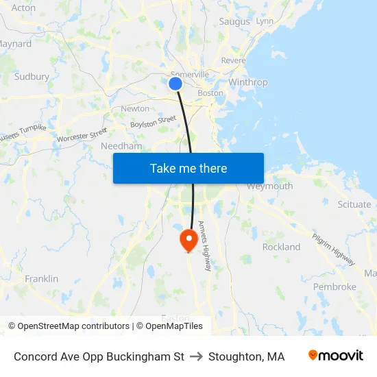 Concord Ave Opp Buckingham St to Stoughton, MA map