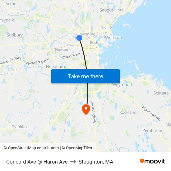 Concord Ave @ Huron Ave to Stoughton, MA map