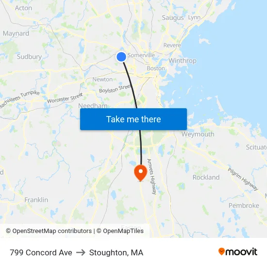 799 Concord Ave to Stoughton, MA map