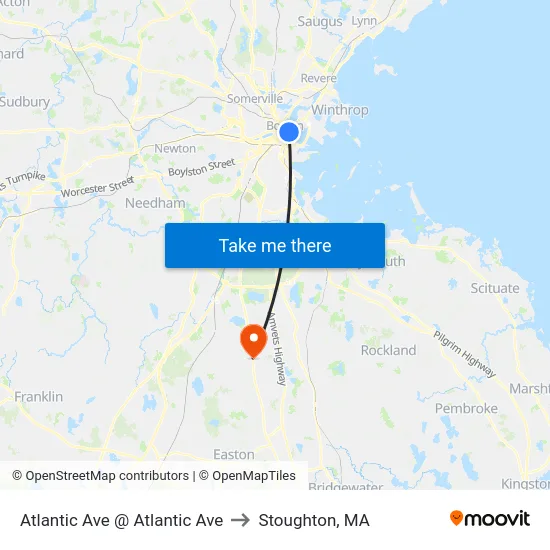 Atlantic Ave @ Atlantic Ave to Stoughton, MA map