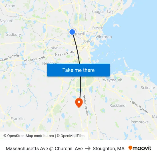 Massachusetts Ave @ Churchill Ave to Stoughton, MA map
