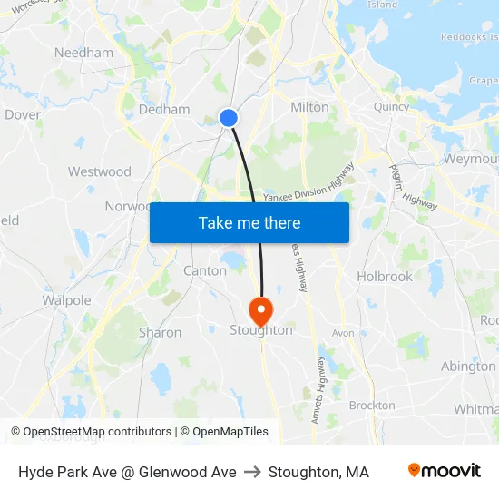 Hyde Park Ave @ Glenwood Ave to Stoughton, MA map