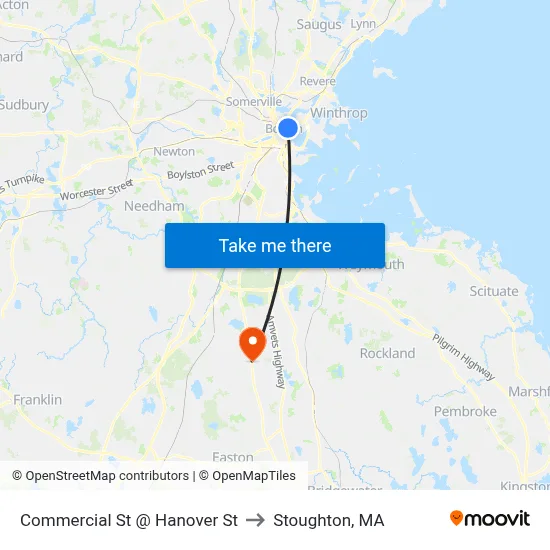 Commercial St @ Hanover St to Stoughton, MA map