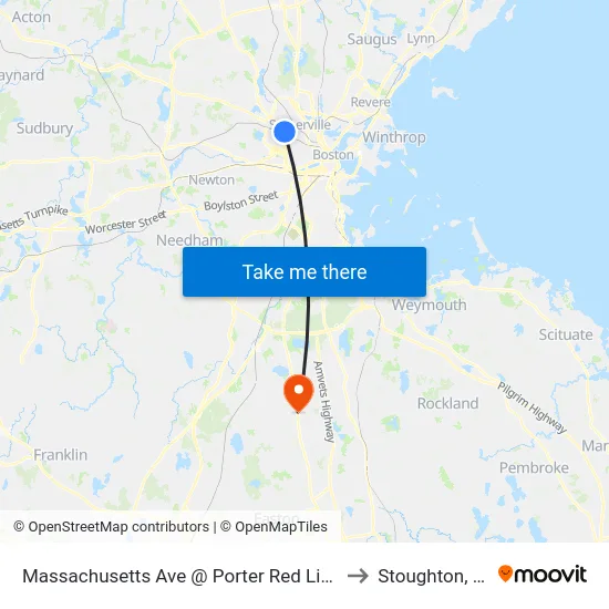 Massachusetts Ave @ Porter Red Line Sta to Stoughton, MA map