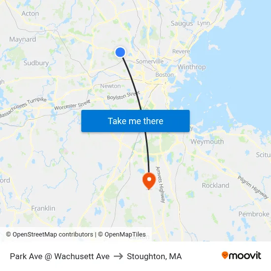 Park Ave @ Wachusett Ave to Stoughton, MA map