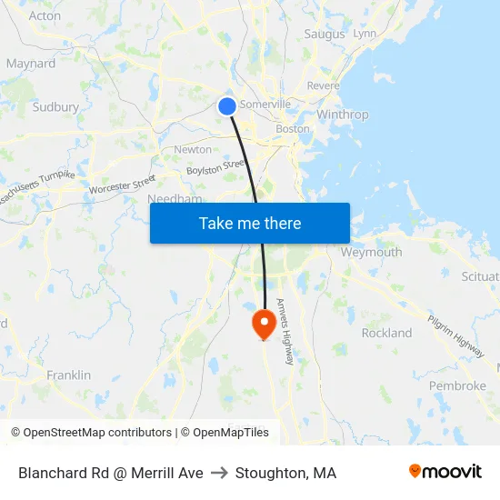 Blanchard Rd @ Merrill Ave to Stoughton, MA map