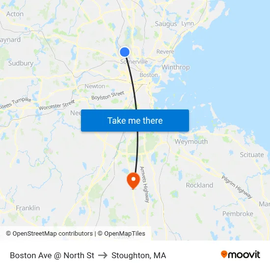 Boston Ave @ North St to Stoughton, MA map