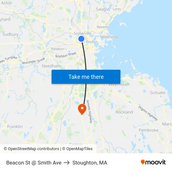 Beacon St @ Smith Ave to Stoughton, MA map