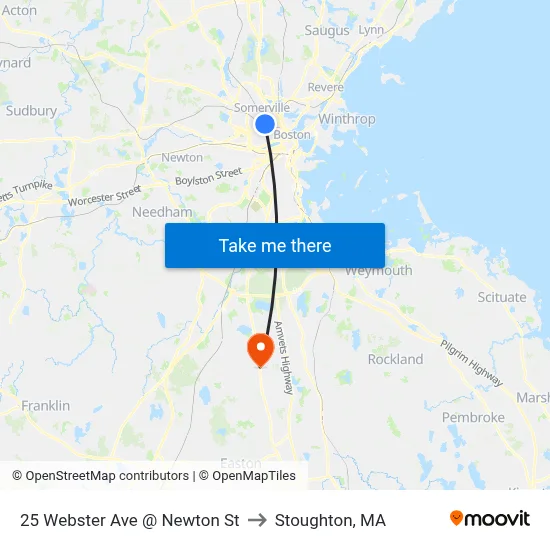 25 Webster Ave @ Newton St to Stoughton, MA map