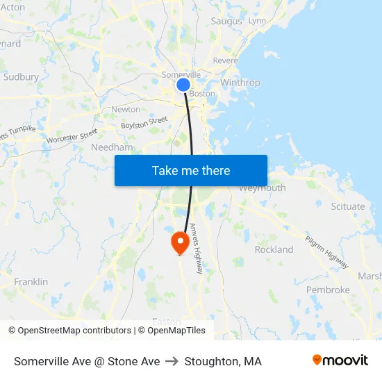 Somerville Ave @ Stone Ave to Stoughton, MA map