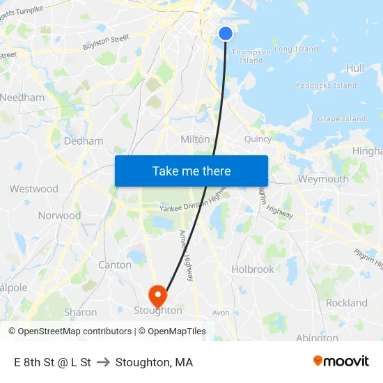 E 8th St @ L St to Stoughton, MA map
