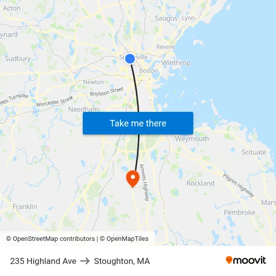 235 Highland Ave to Stoughton, MA map
