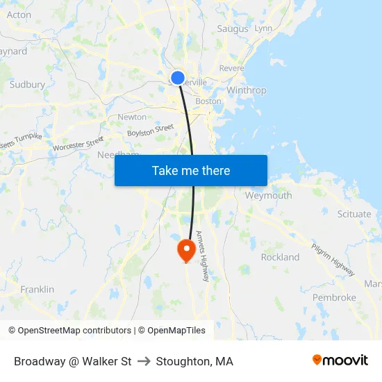 Broadway @ Walker St to Stoughton, MA map